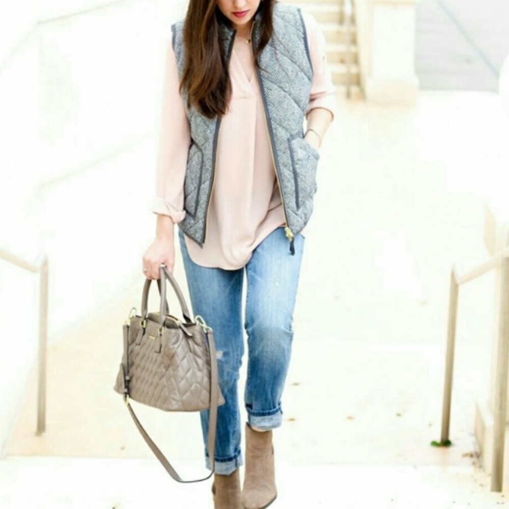 J Crew Gray Herringbone Quilted Down Puffer Vest Size XS - Picture 5 of 9